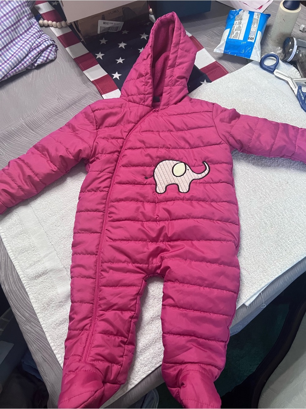 Sweet & Soft Paris Girls 24M Pink Puffer Snowsuit Elephant Hooded One Piece